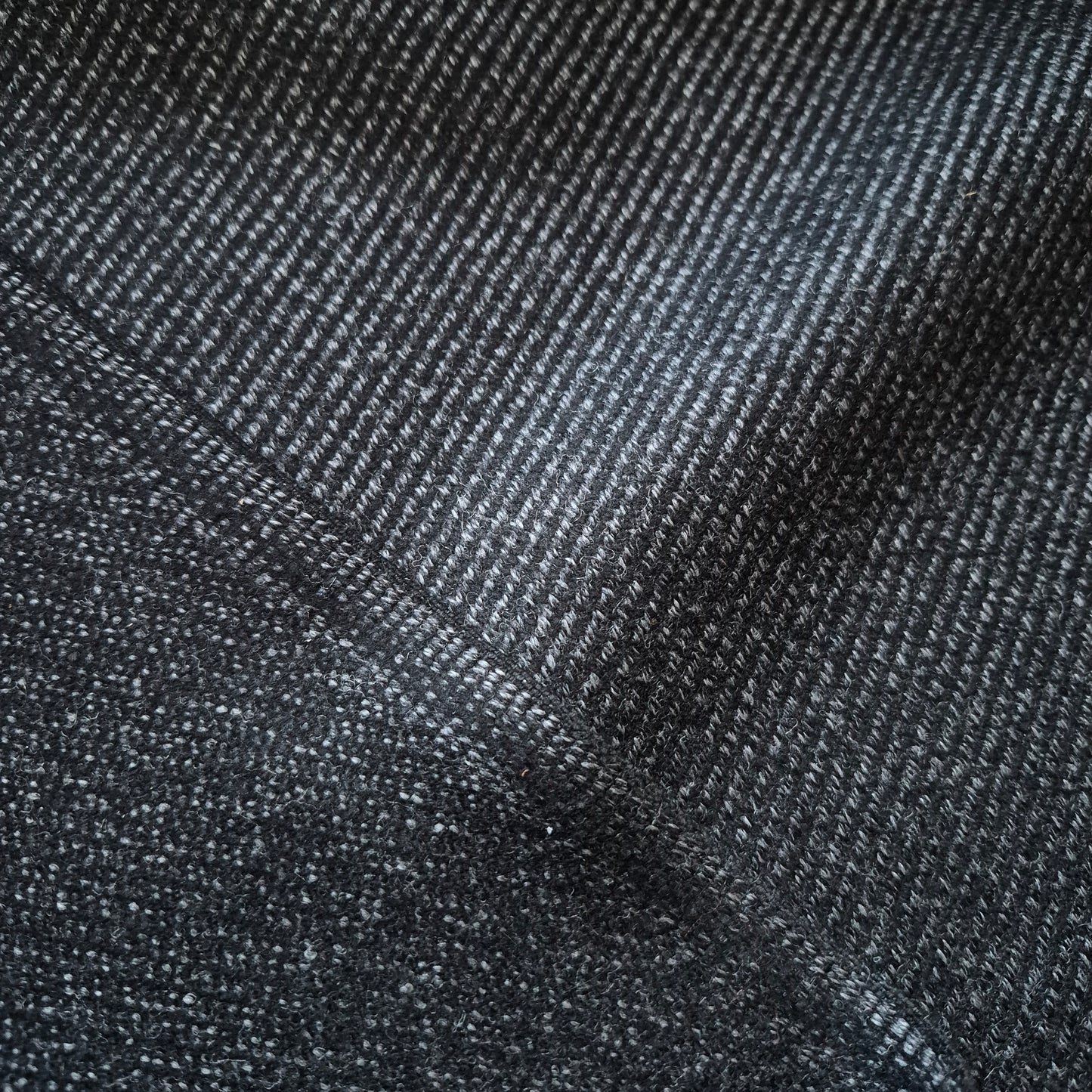 Wool Cashmere Tweed Fabric Black And Grey Diagonal Twill