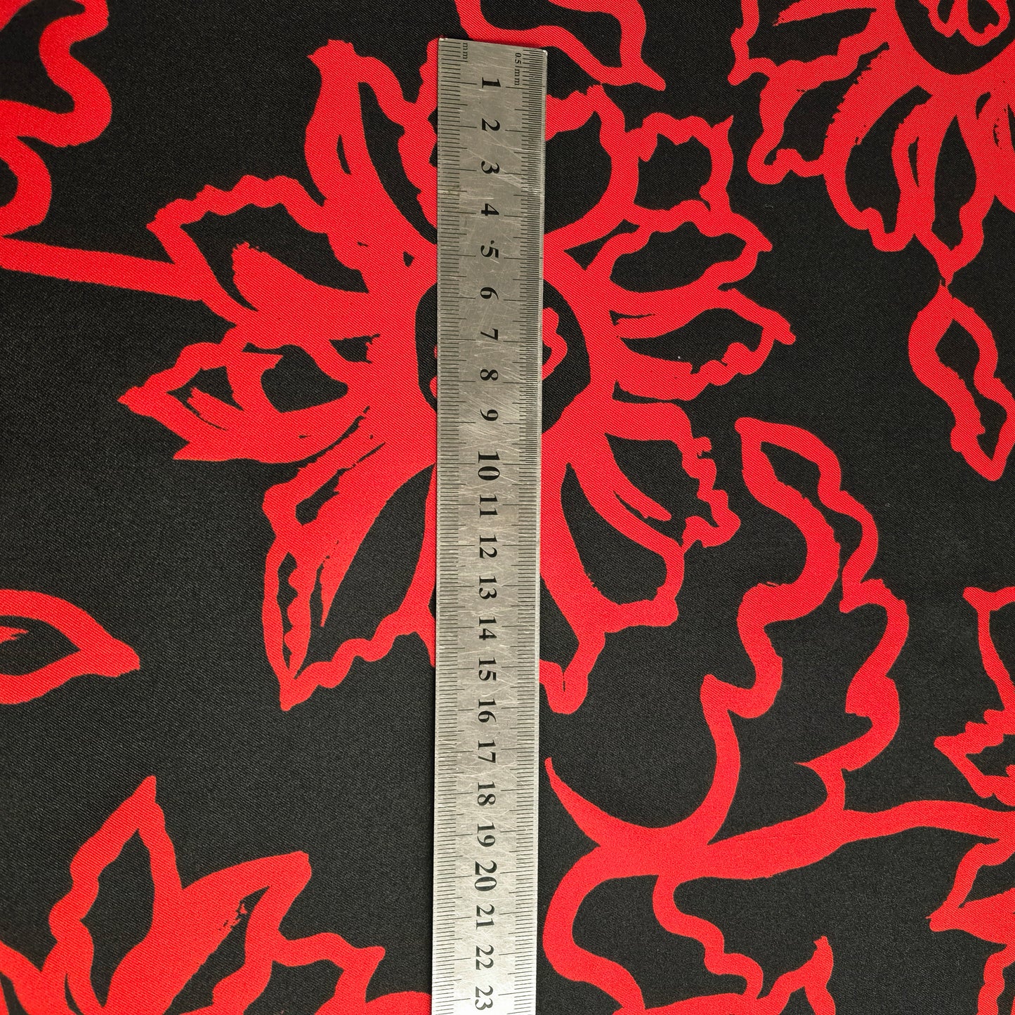 Pure Silk Twill Fabric Red And Black Floral Printed 55" Wide