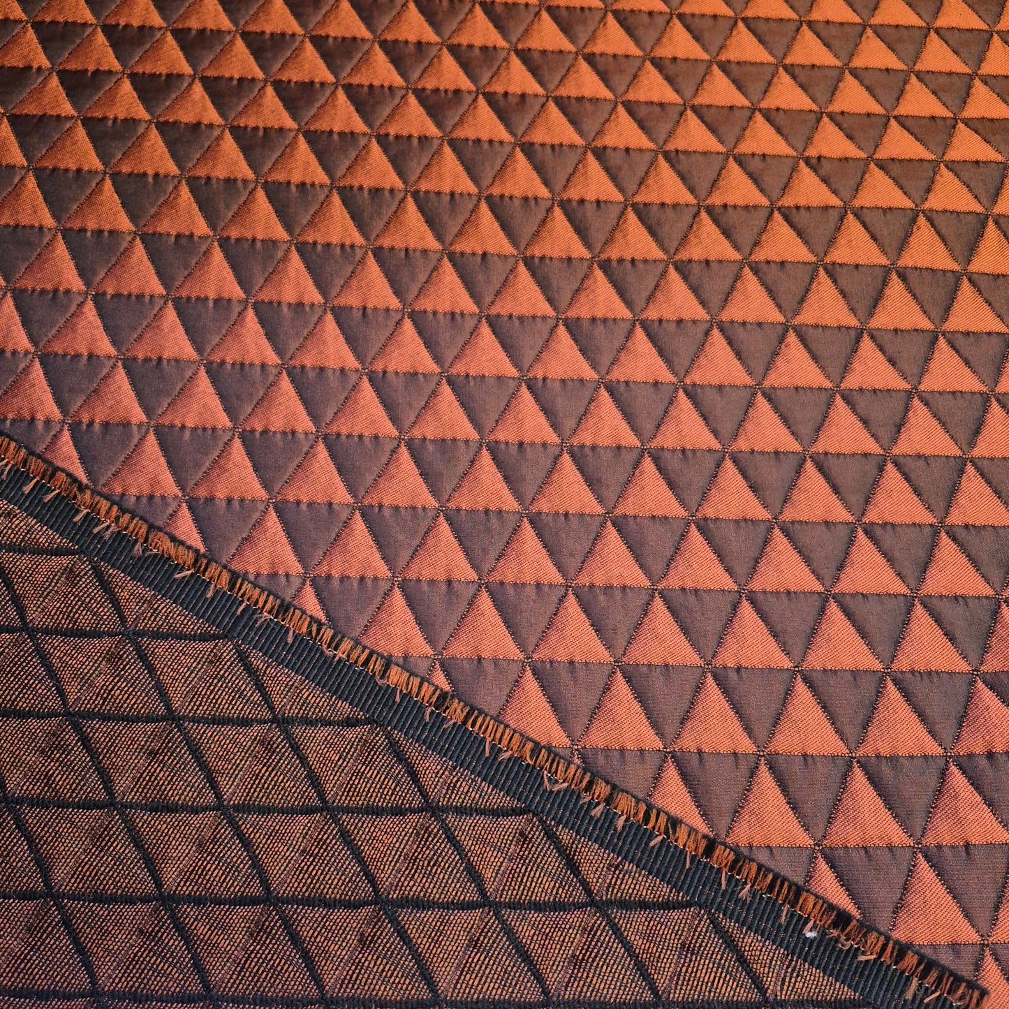 Quilted Fabric Triangle Pattern Brick And Brown Colours 55" Wide Sold Metre