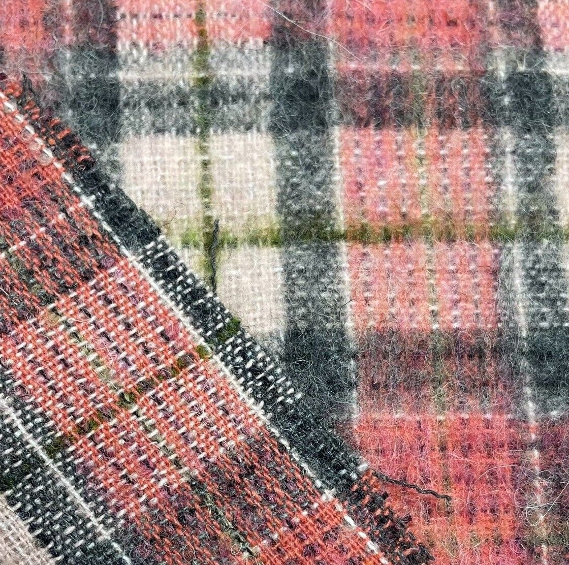 Check Tartan Wool Blend Italian Fabric Grey Pink And Green 55" Wide