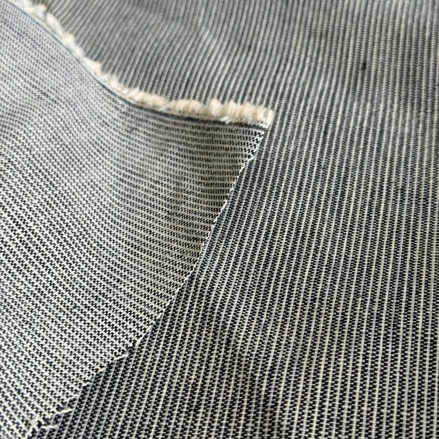 12 Oz Stripe Weave Sustainable Cotton Denim Fabric Indigo & Off White