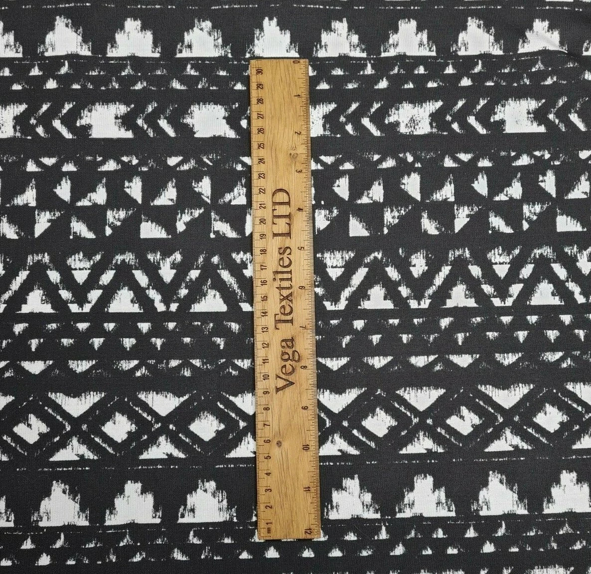 Viscose Jersey Fabric White And Black Aztec Printed 59"Wide Sold By Metre