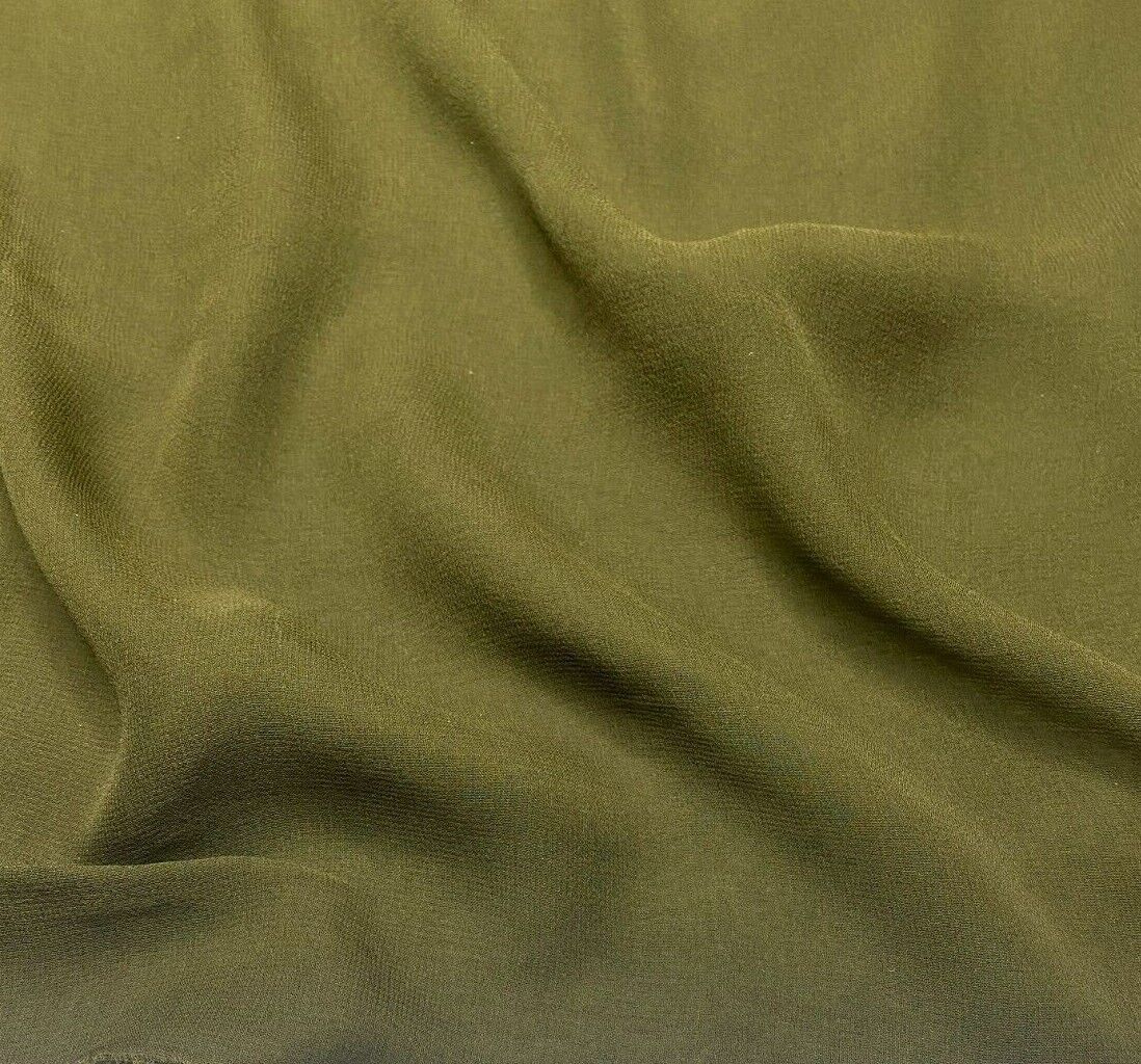 Pure Silk Chiffon Fabric Olive Green Colour 51" Sold by the metre