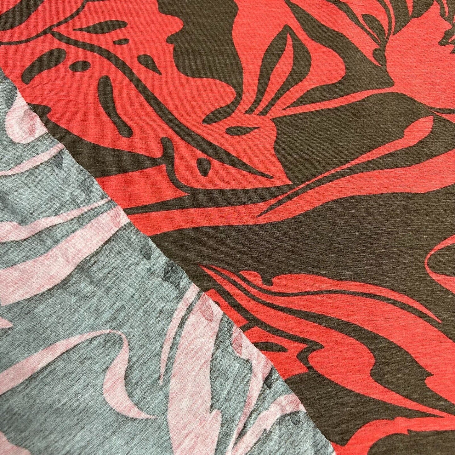 Viscose Jersey Fabric Coral And Brown Floral Printed 4 Way Stretch 55" Wide