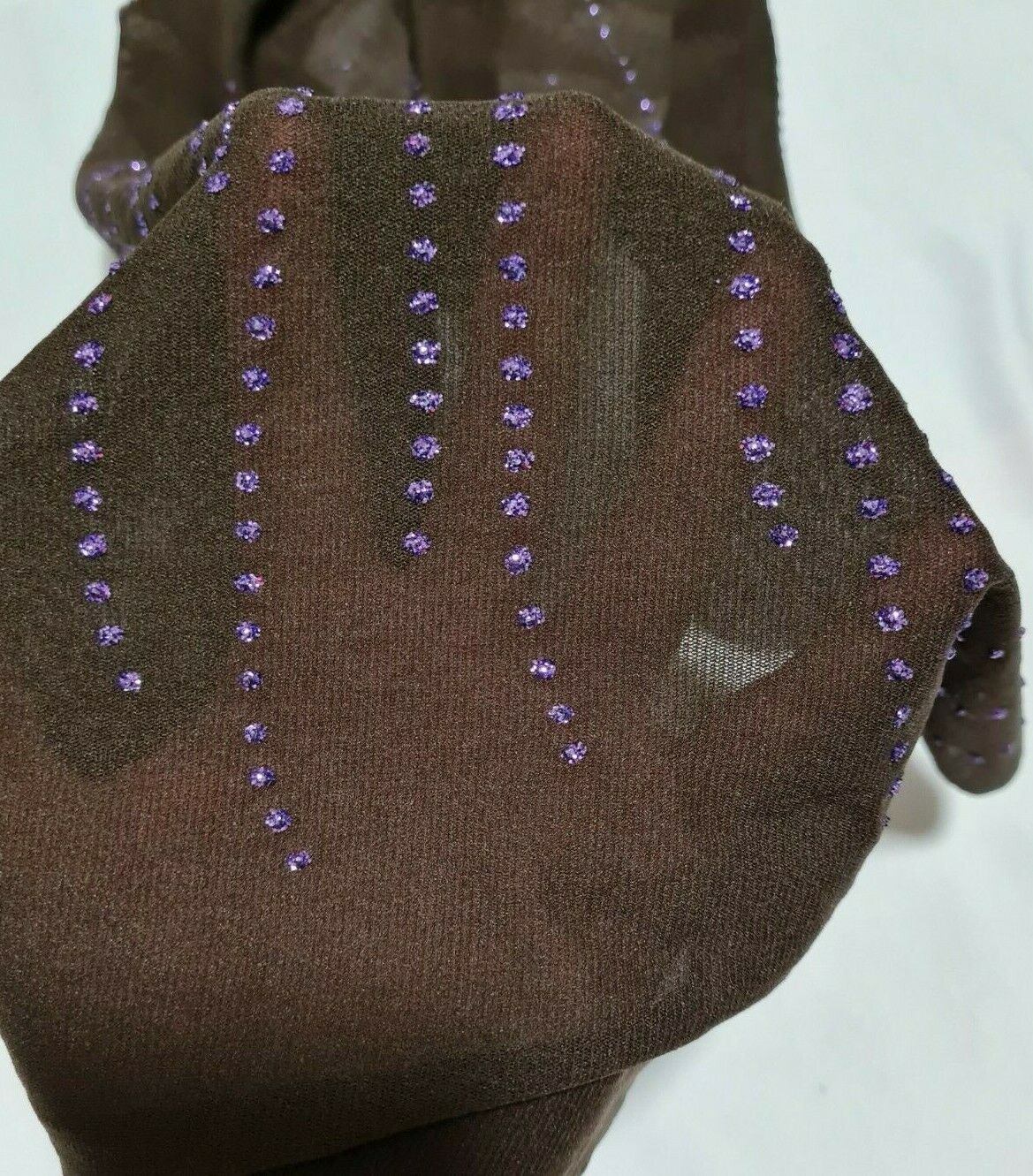 PURPLE SILVERY BORDER PRINTED BROWN STRETCH TULLE NET FABRIC-SOLD BY THE METRE