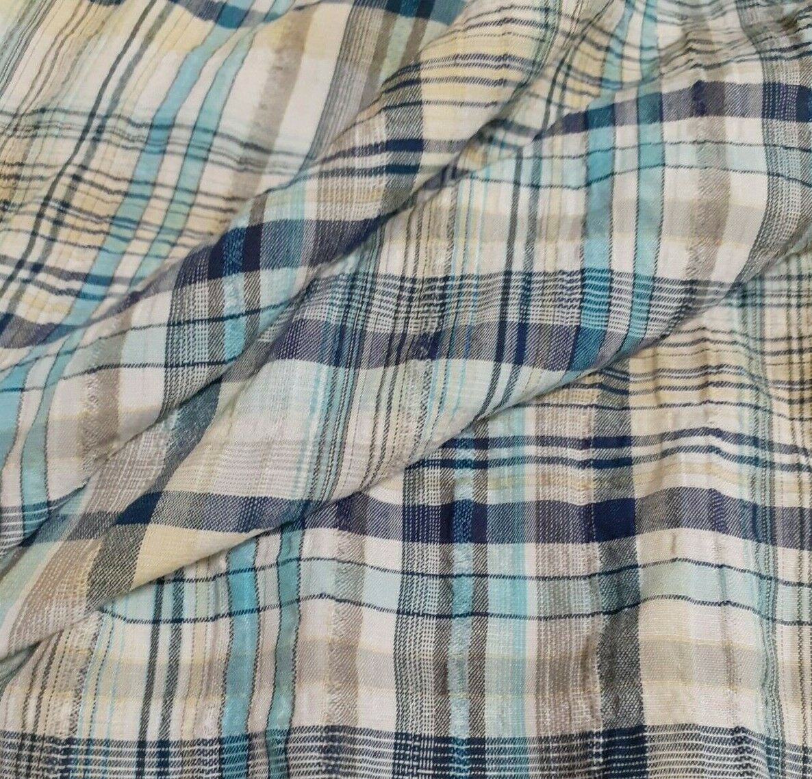 CHECKED AND WAVY EFFECT POLYCOTTON FABRIC - SOLD BY THE METRE
