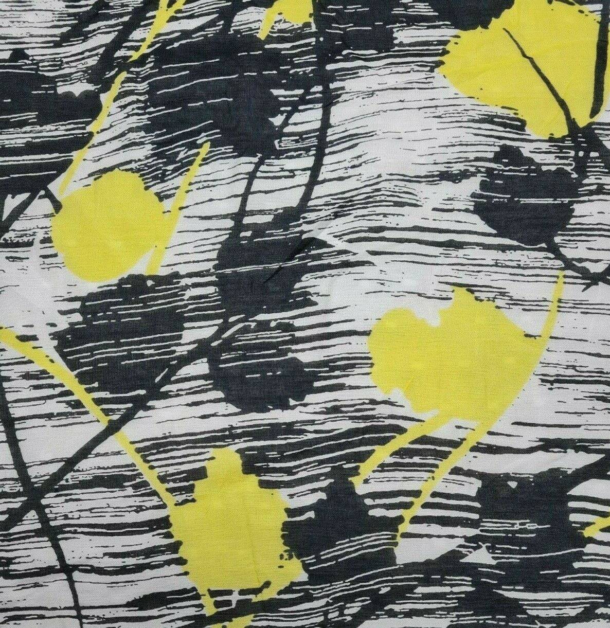 Cotton Silk Voile Fabric Black Ivory Yellow Printed 49" Wide
