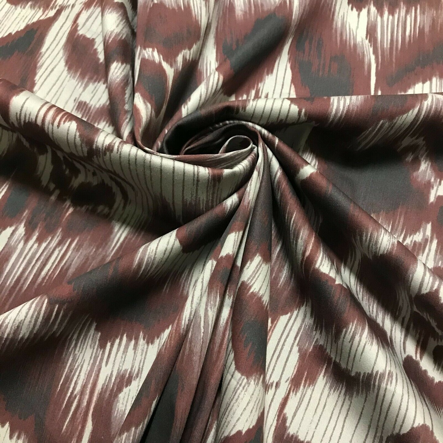 Cotton Polyester Sateen Fabric Ikat Floral Printed 49" Wide Sold By The Metre