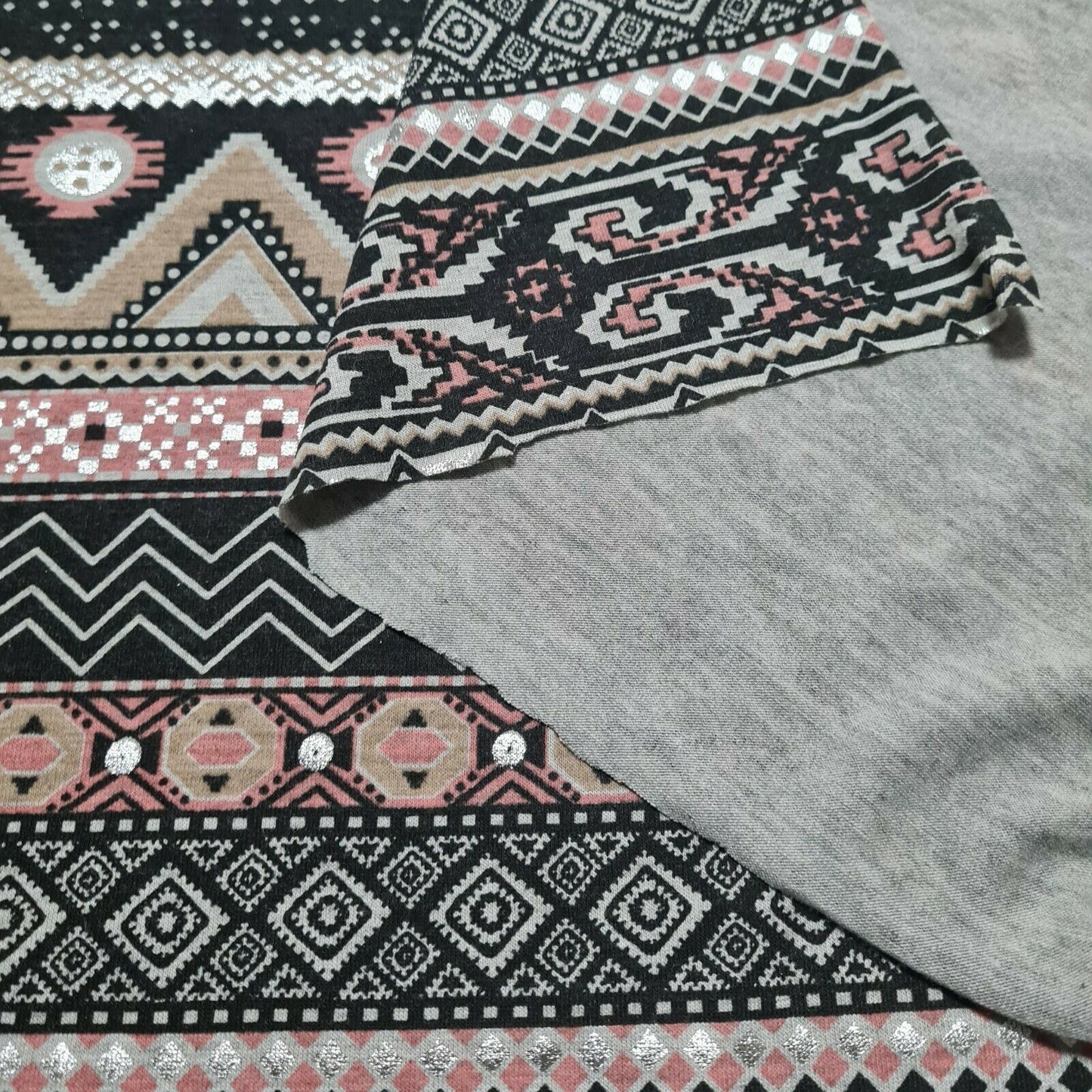 Viscose Jersey Fabric Silver Shiny Printed Grey Melange Sold By Metre A1-133