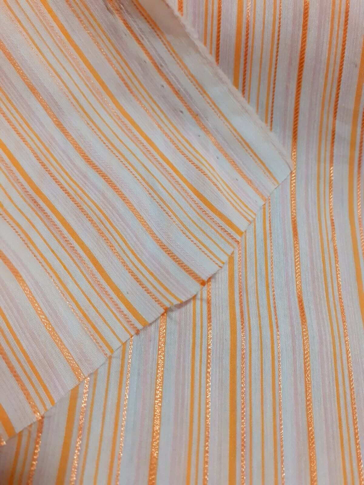 SHIRT FABRIC ORANGE STRIPED OFF WHITE - SOLD BY THE METRE