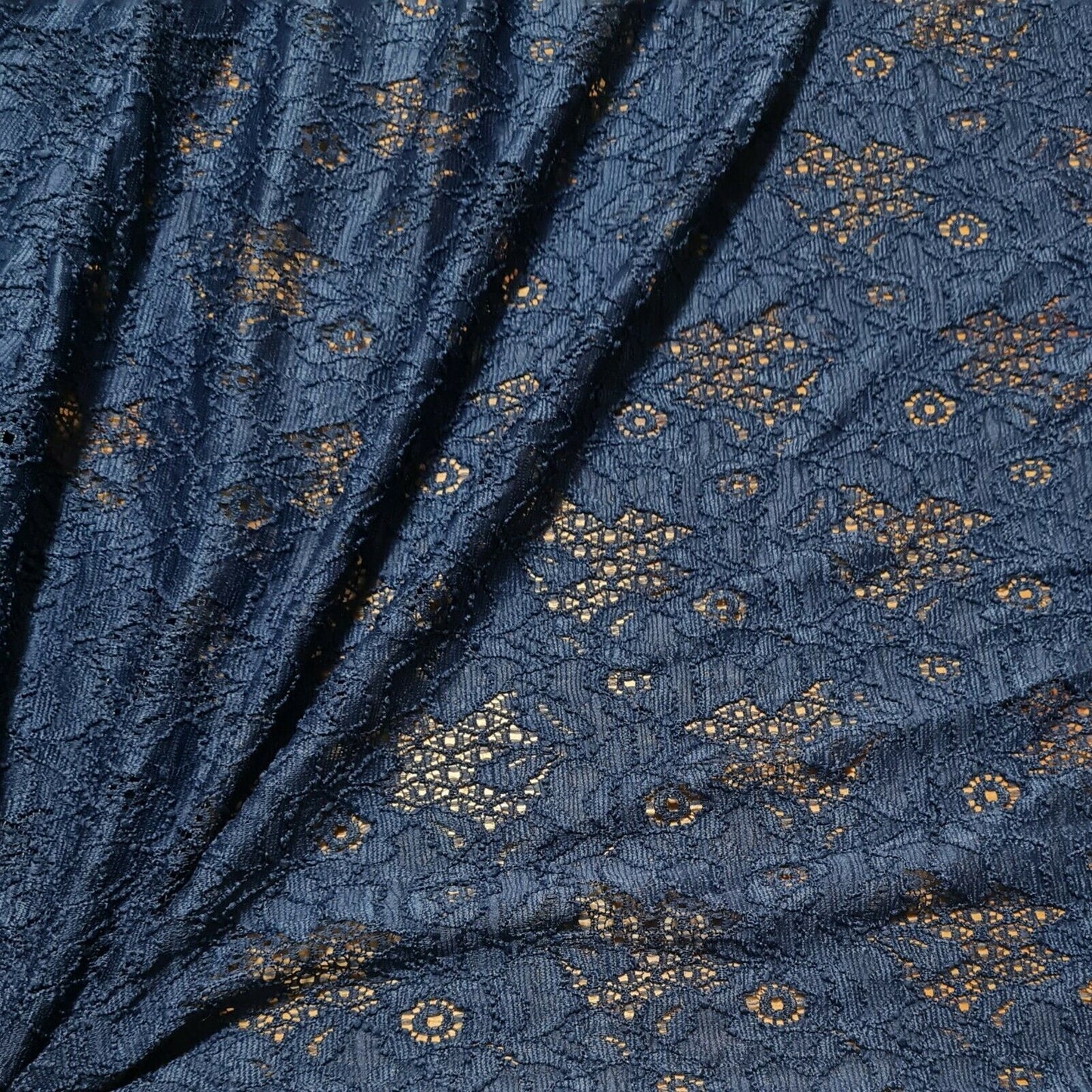 Stretch Lace Fabric Navy Floral Navy Colour Sold By The Metre