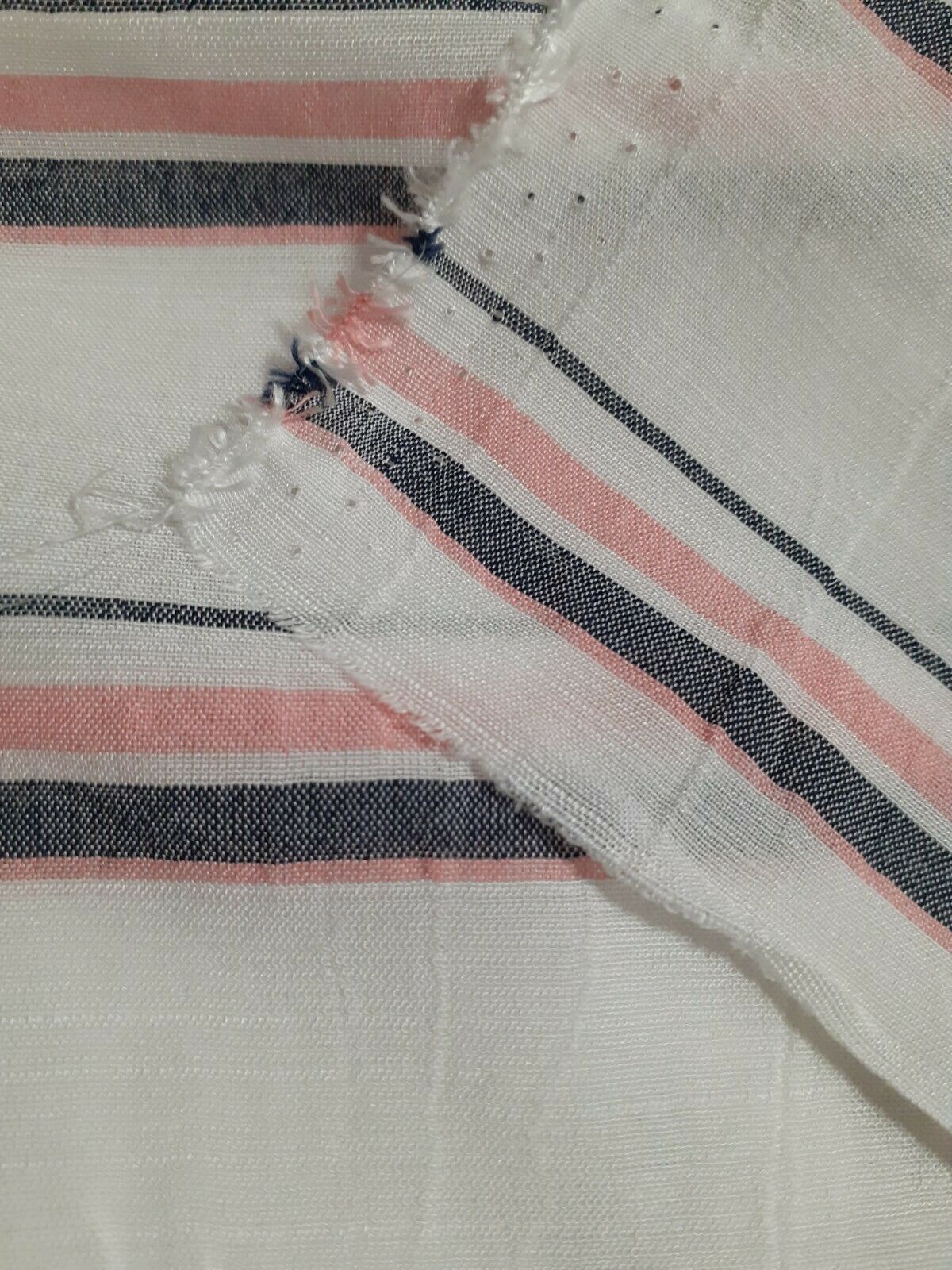 BLACK MELANGE AND PINK STRIPED WHITE THIN VISCOSE POLYESTER FABRIC-SOLD BY METRE