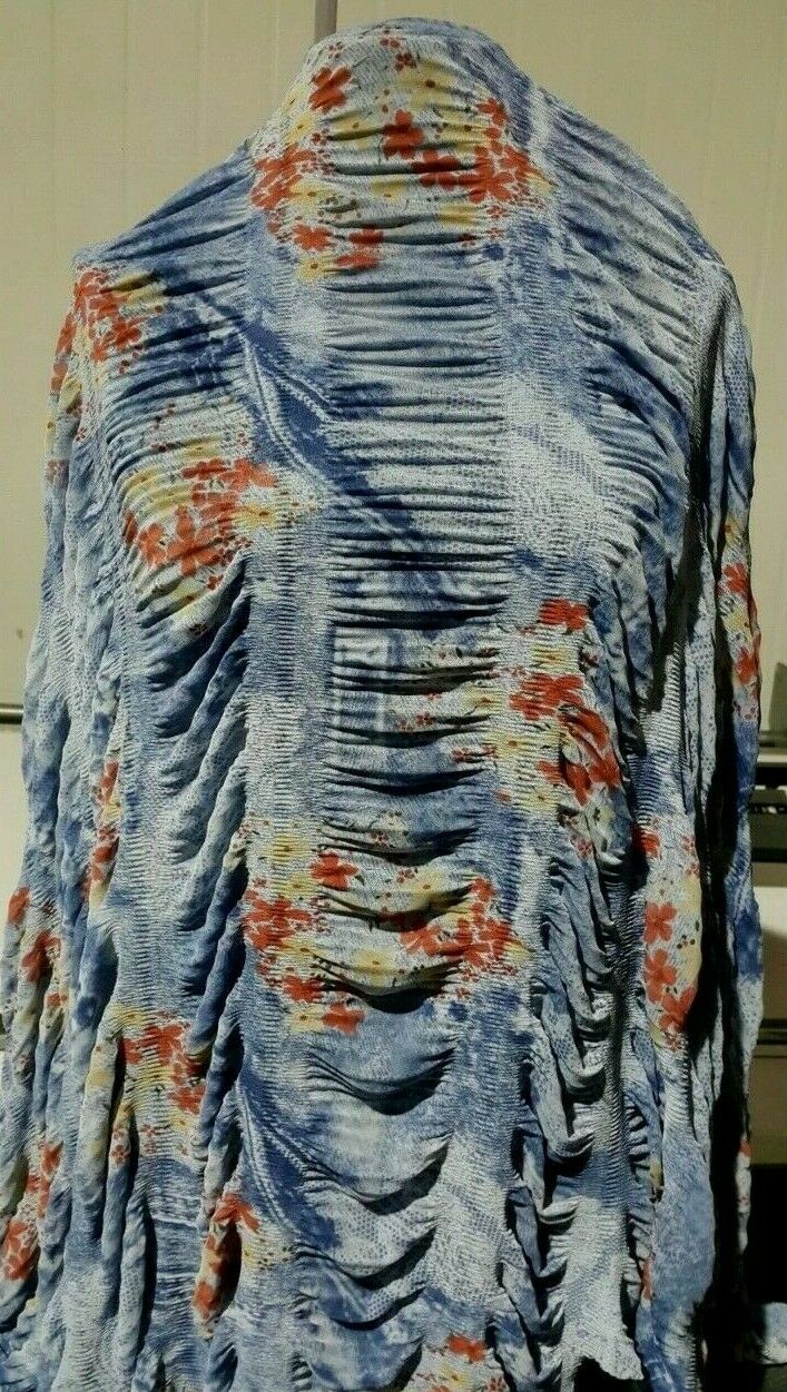 FLORAL PRINT AND WRINCKLED LINE EFFECT STRETCH TULLE FABRIC - SOLD BY THE METRE