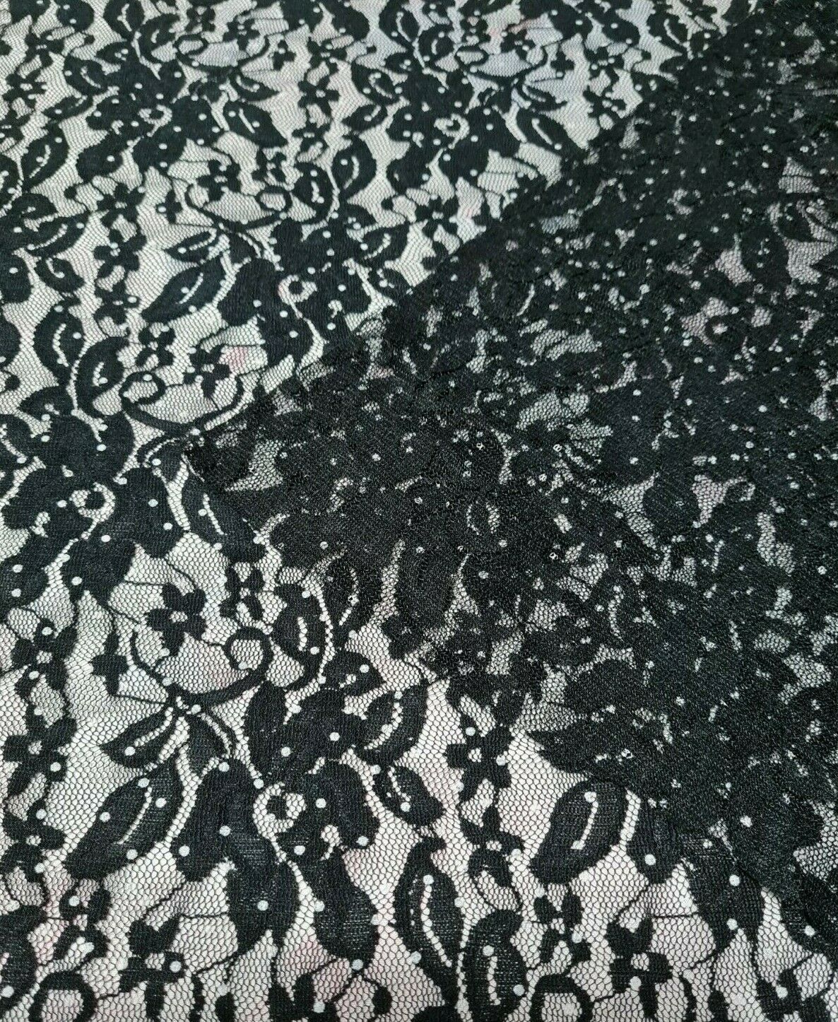 FLORAL LACE FABRIC SPOTTED PRINTED STRETCH BLACK - SOLD BY THE METRE