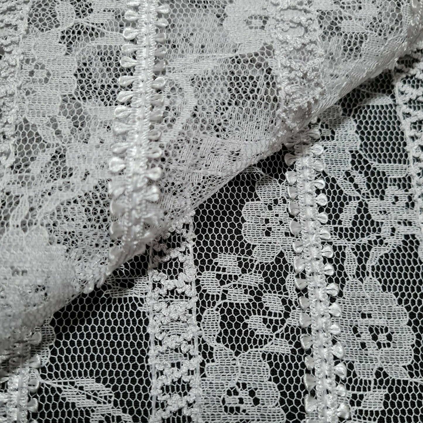 Striped Ribbon Floral Lace Fabric Light Grey Non Stretch Sold By The Metre
