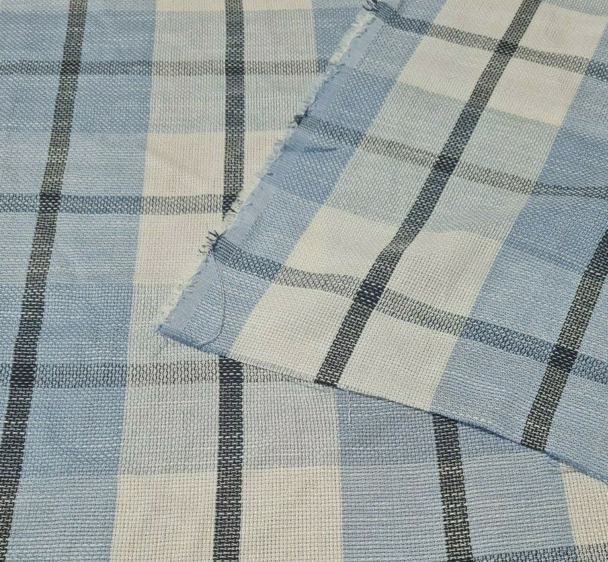 CHECKED VISCOSE FABRIC BLUE WHITE BLACK COLOURS-SOLD BY THE METRE