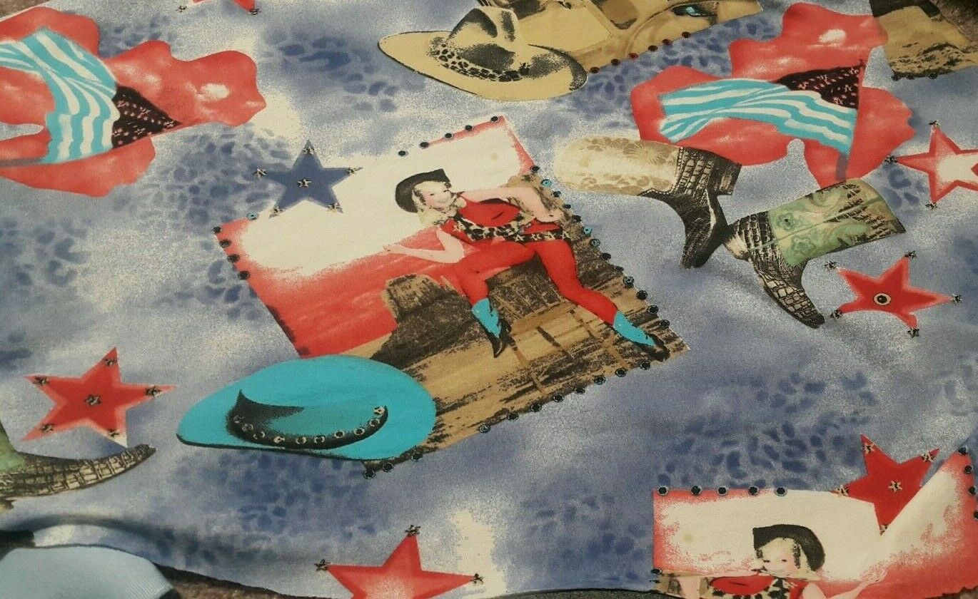 STRETCH JERSEY FABRIC CAR/FLAG/COWBOY PRINTED -SOLD BY THE METRE A1-153