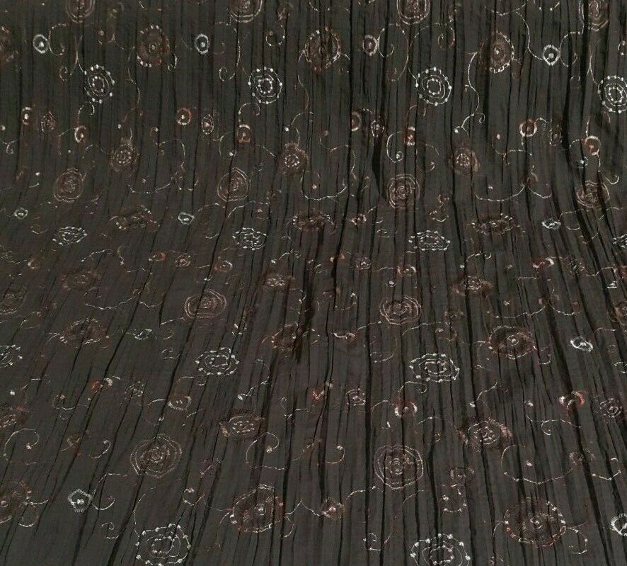 EMBROIDERED AND CRINKLED BROWN POLYCOTTON FABRIC - SOLD BY METRE B3/200