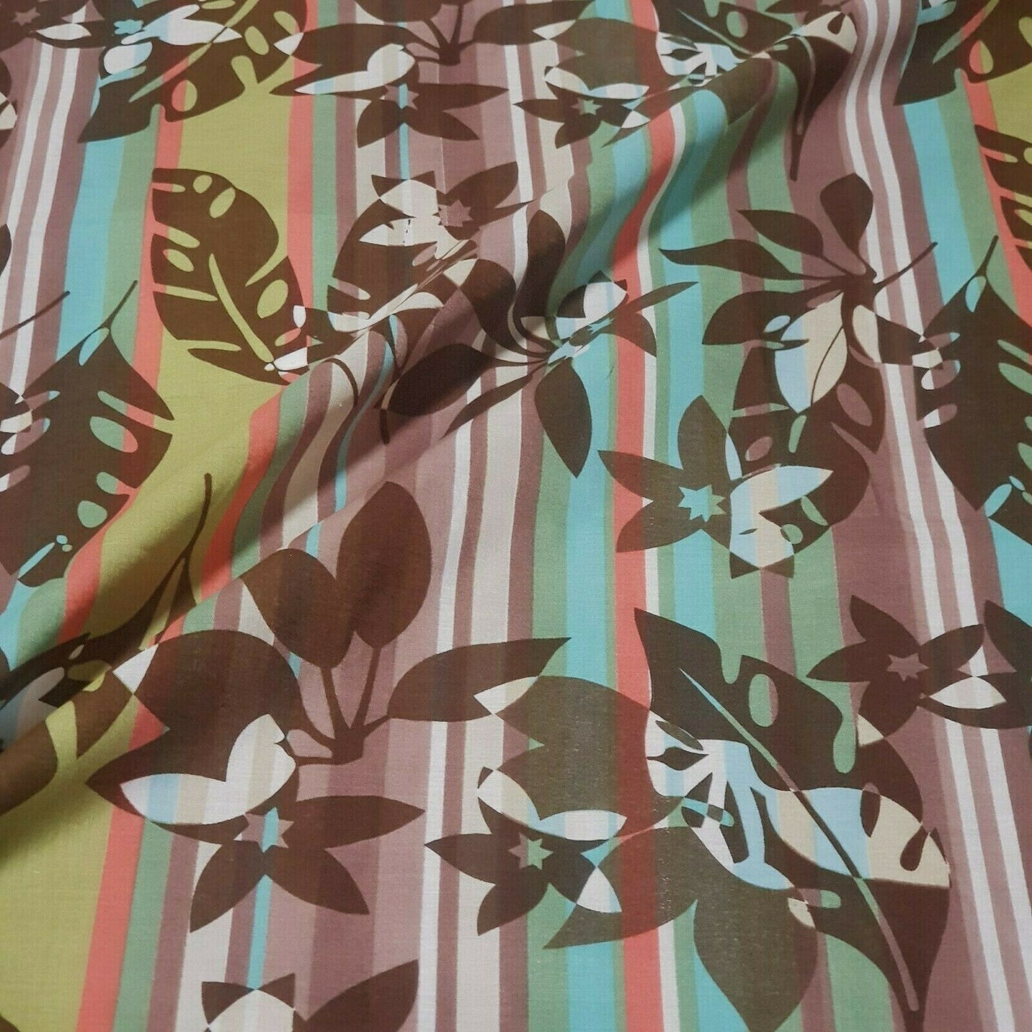 PRINTED COTTON FABRIC FLORAL AND STRIPED - SOLD BY THE METRE