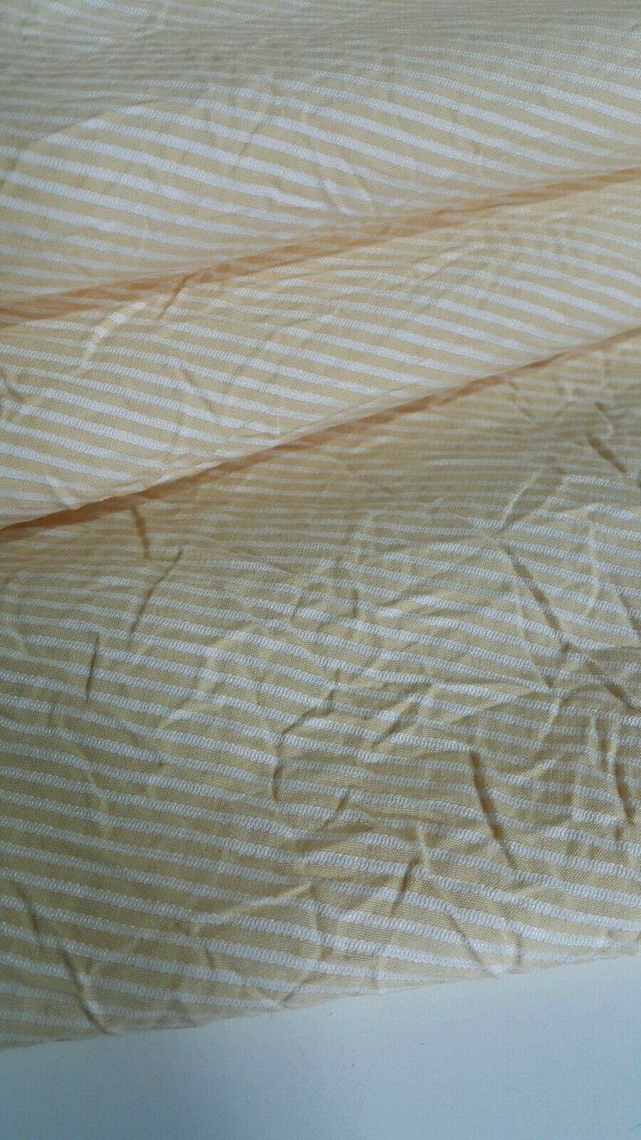 WHITE AND YELLOW STRIPED WRINKLED EFFECT POLYCOTTON FABRIC-SOLD BY THE METER