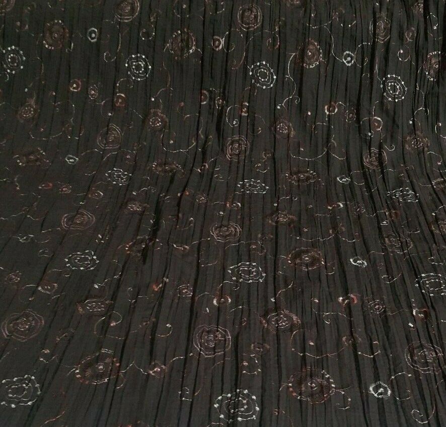 EMBROIDERED AND CRINKLED BROWN POLYCOTTON FABRIC - SOLD BY METRE B3/200