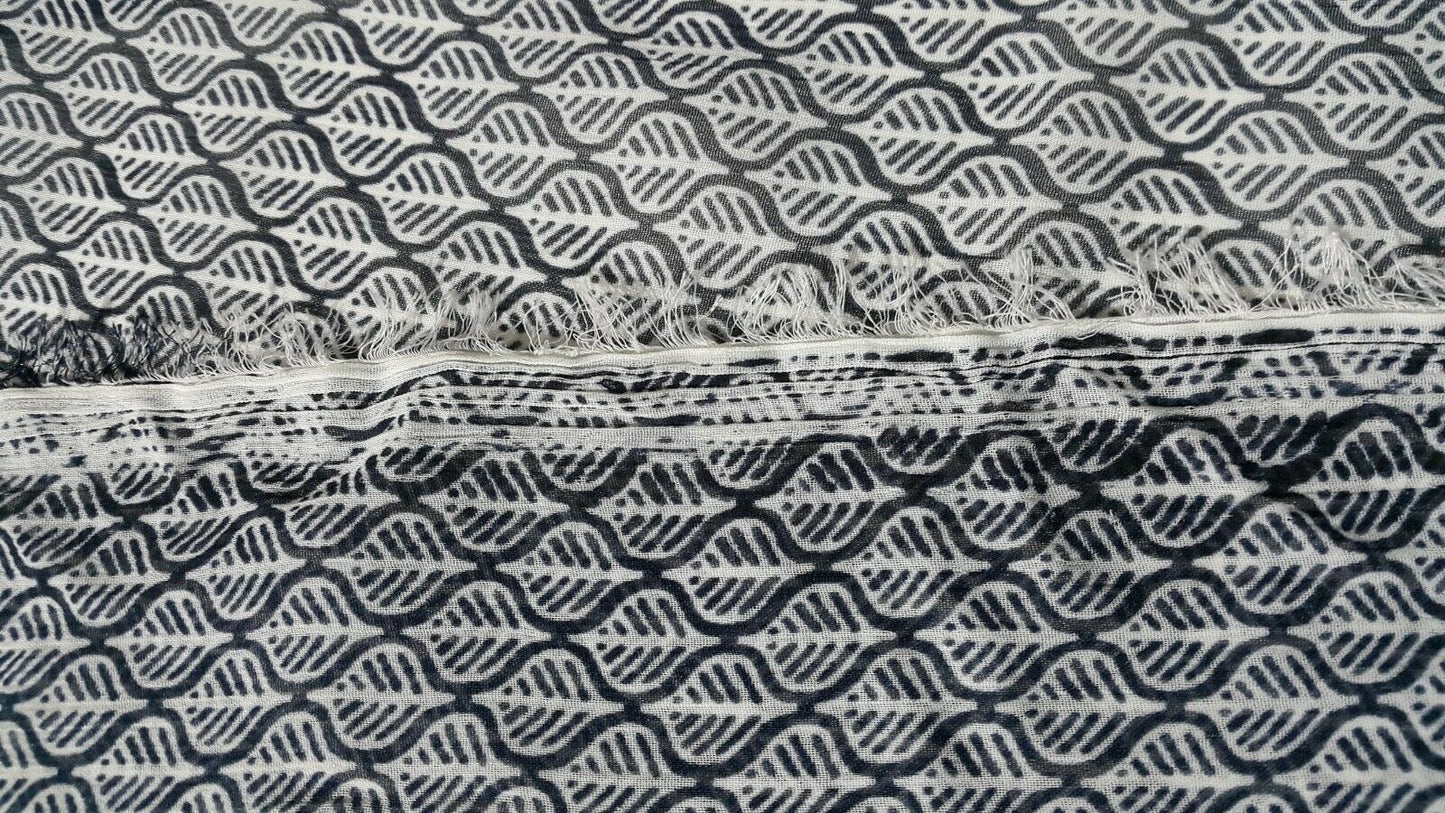 CHIFFON FABRIC BLUE PRINTED WHITE -SOLD BY The Meter