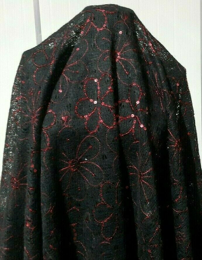 FLORAL EMBROIDERED AND SEQUIN SPARSELY KNIT FABRIC-3 COLOURS- SOLD BY THE METER