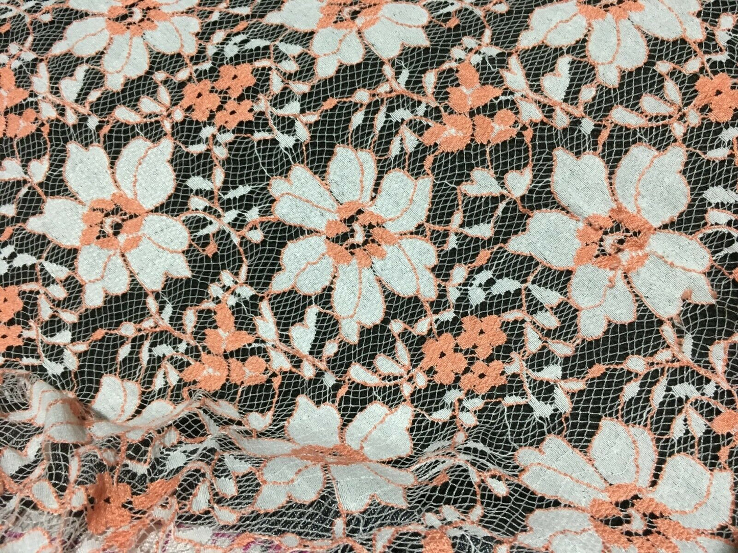 WHITE AND ORANGE COLOR THIN AND ELEGANT LACE-100% POLYESTER-SOLD BY THE METER