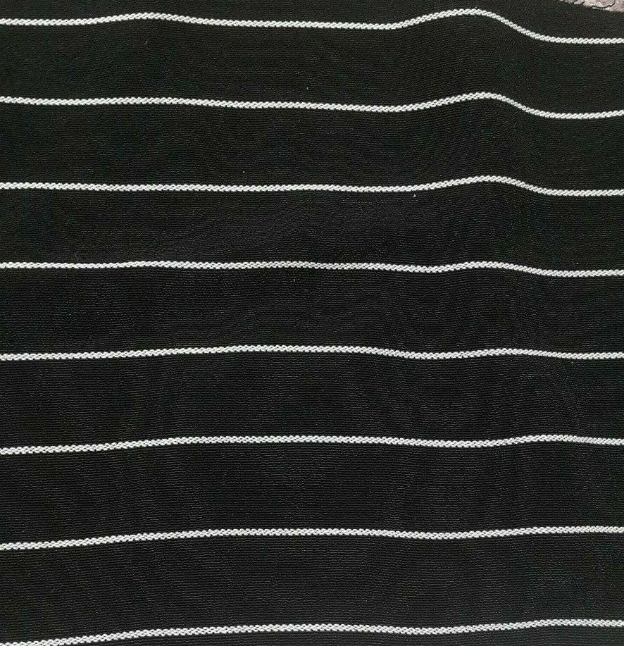BLACK STRIPED WHITE VISCOSE FABRIC - SOLD BY THE METRE