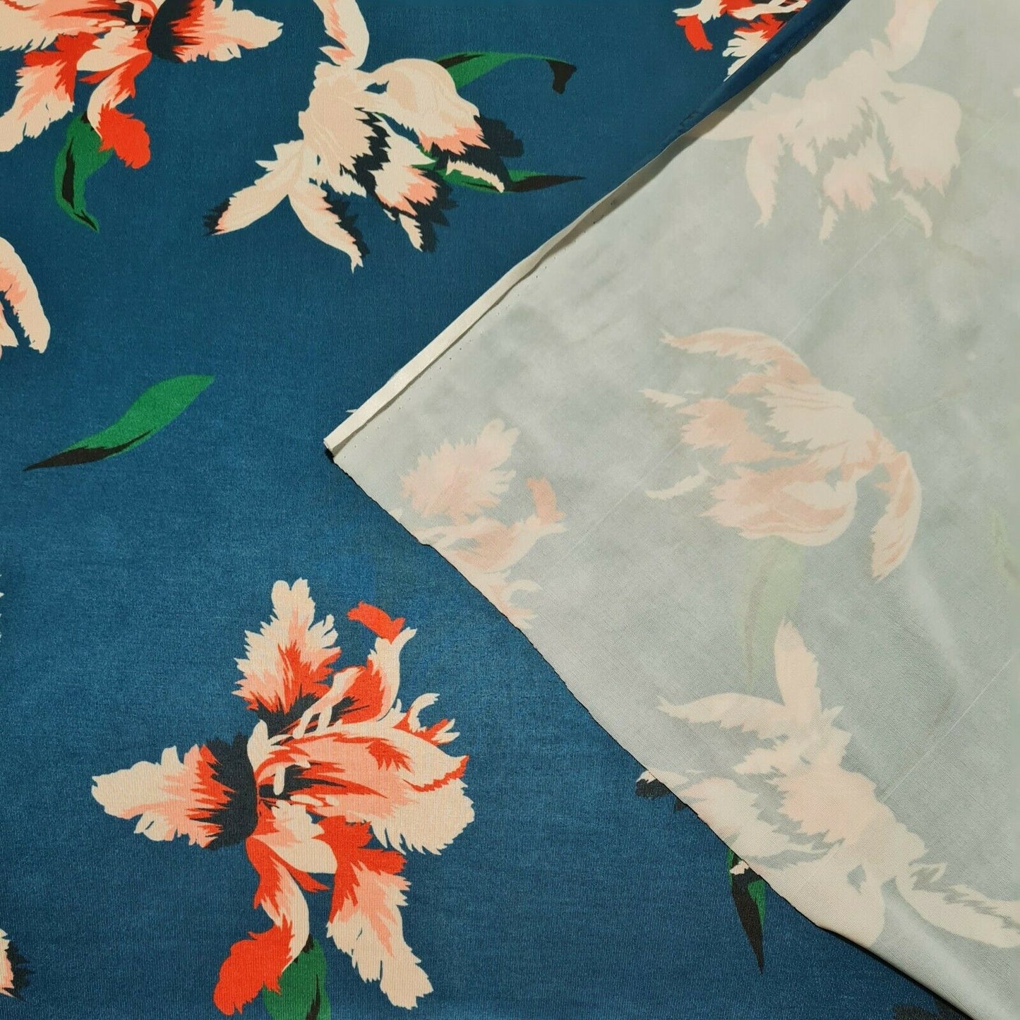 Jersey Lycra Fabric Tulip Floral Printed Petrol Colour 55" Wide