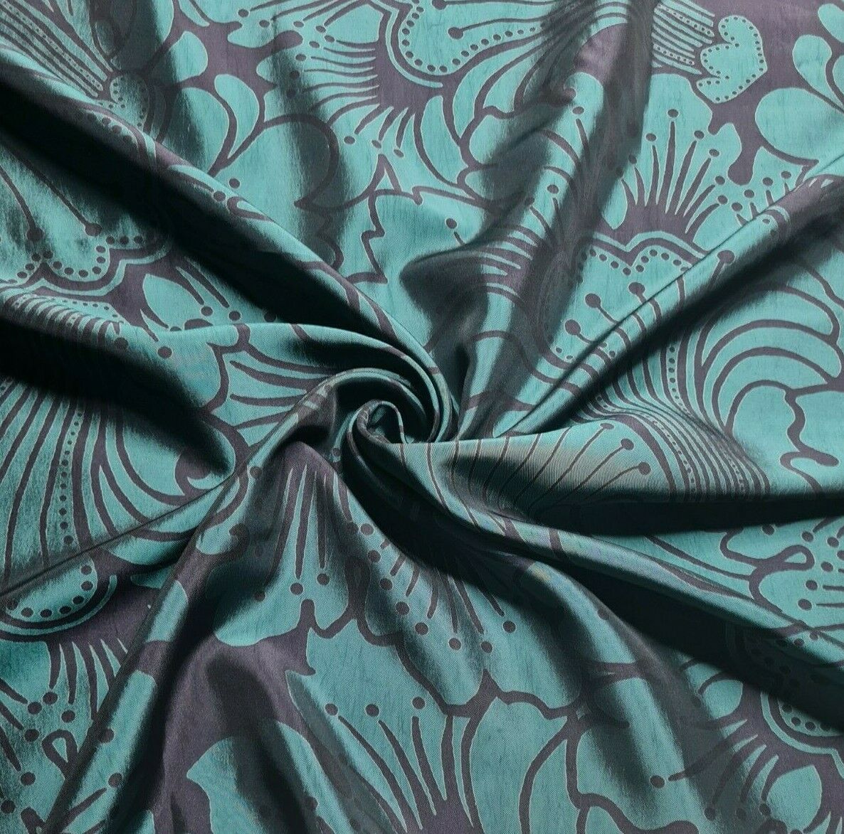 Soft Taffeta Fabric Floral Design Petrol and Darrk Navy 55" Wide
