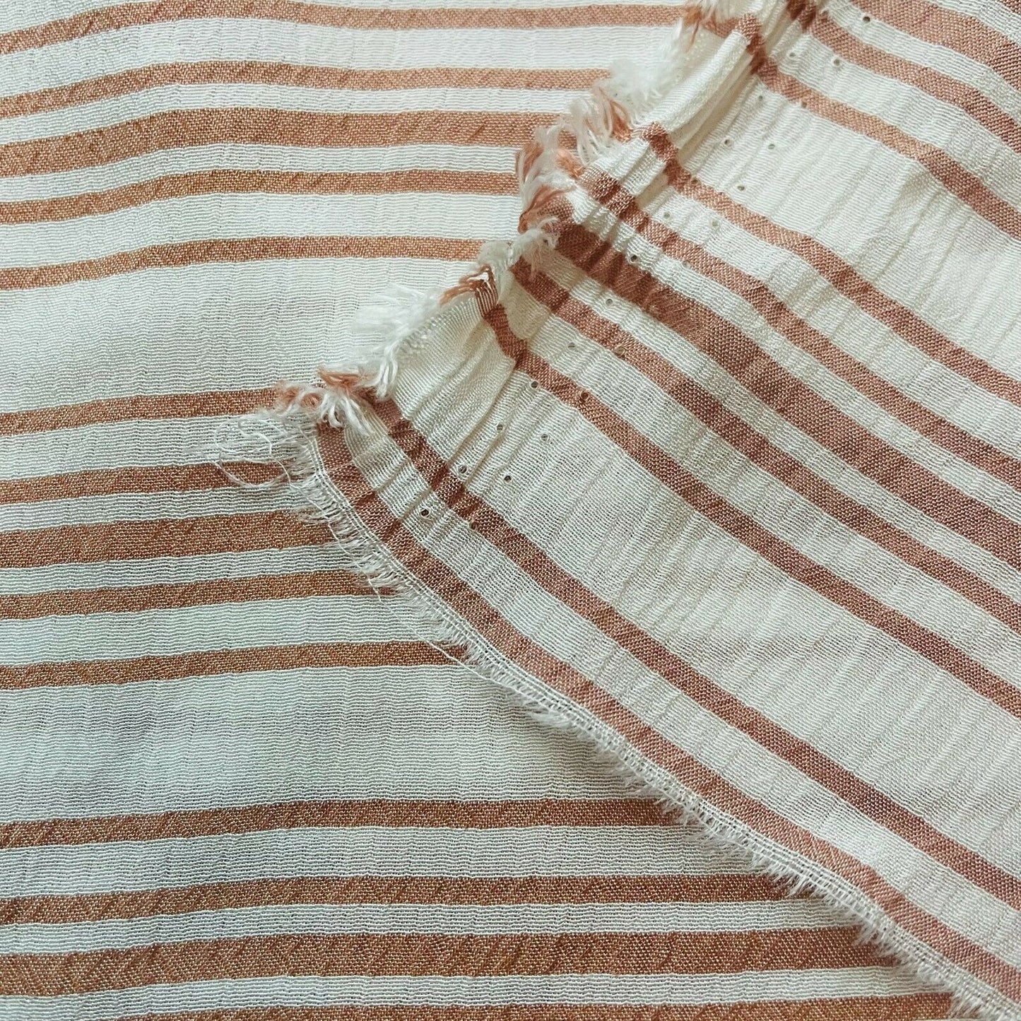 Viscose Fabric Caramel Ivory Striped 55" Wide Sold By Metre