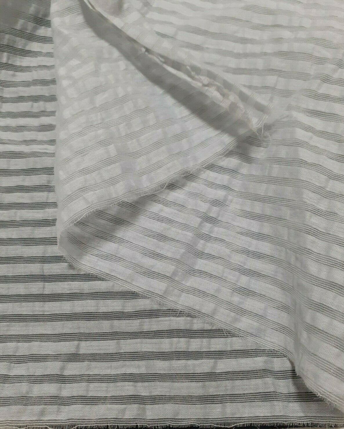 ICE GREY COTTON NYLON MIX FABRIC WITH SEE THROUGH STRIPES - SOLD BY THE METRE