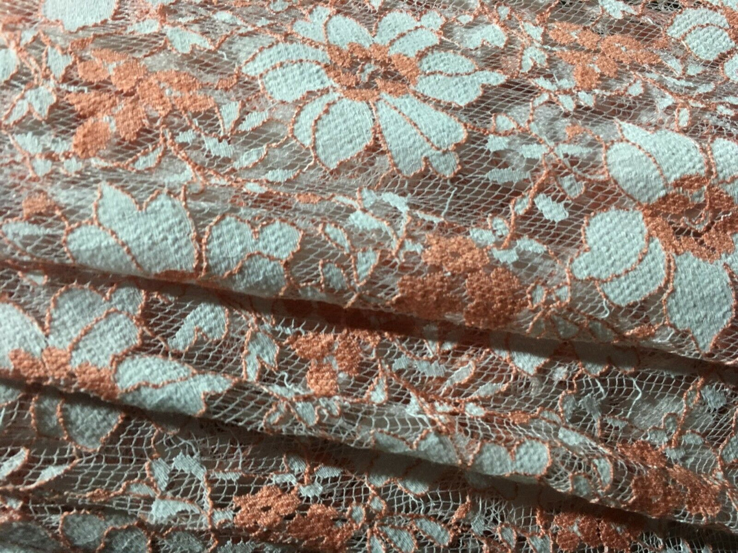 WHITE AND ORANGE COLOR THIN AND ELEGANT LACE-100% POLYESTER-SOLD BY THE METER