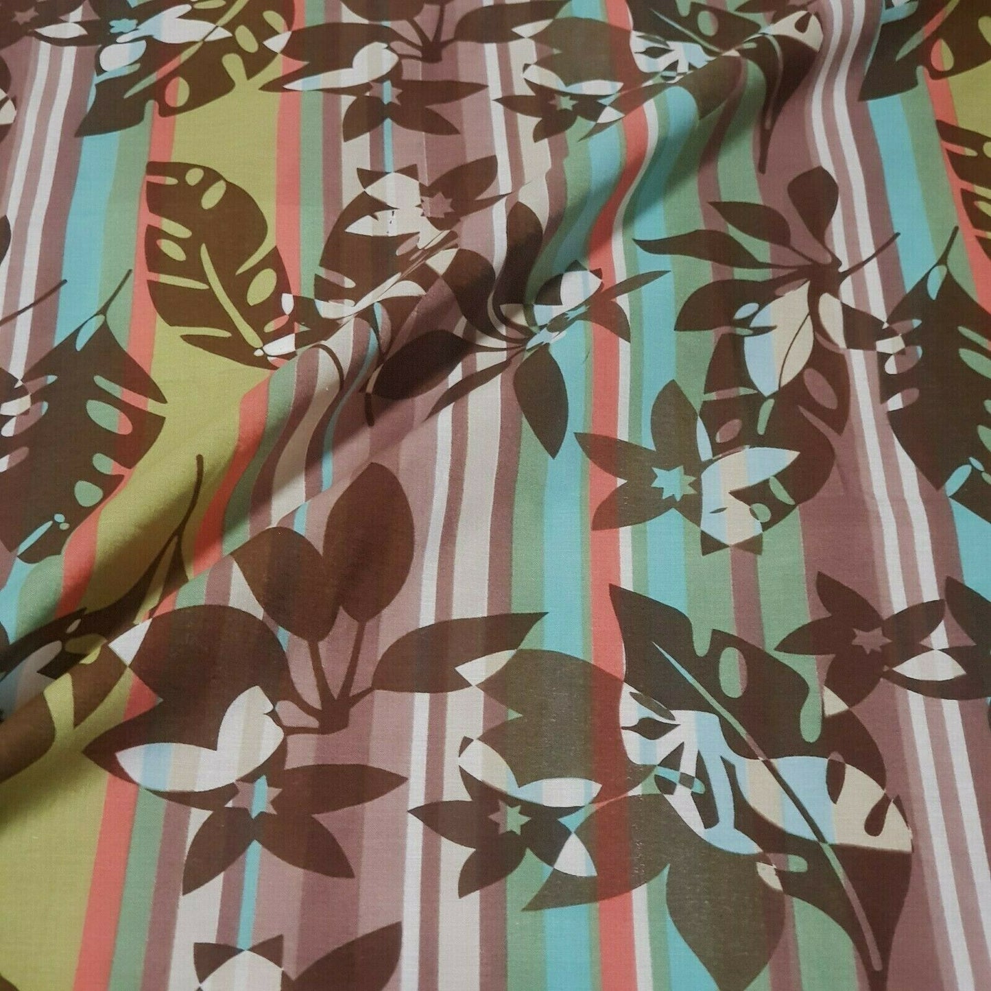 PRINTED COTTON FABRIC FLORAL AND STRIPED - SOLD BY THE METRE