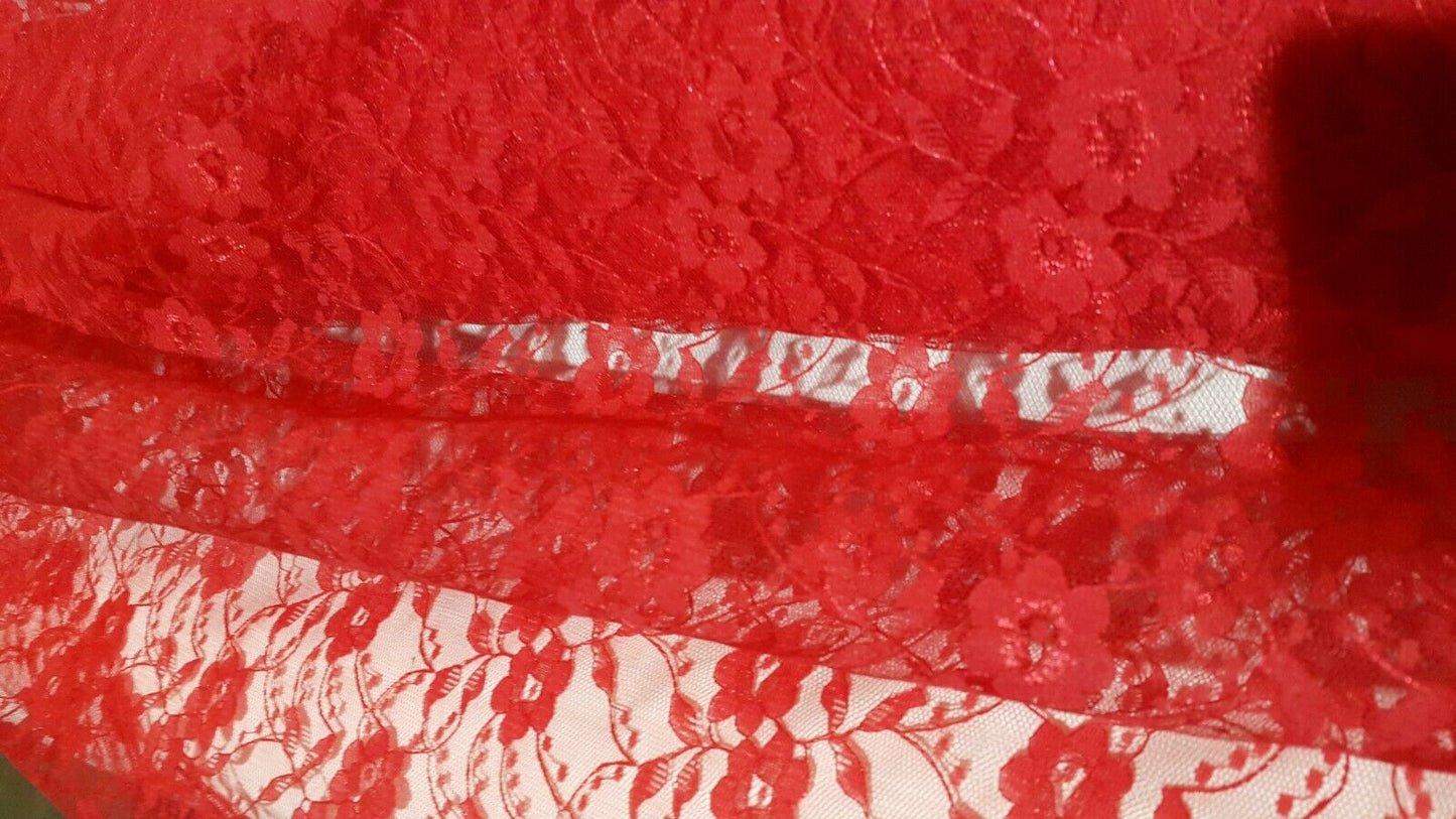 LACE TULLE FABRIC RED -140 CM WIDE -SOLD BY THE METER
