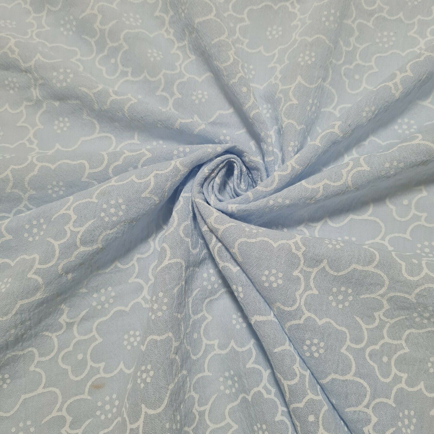 Cotton Cheesecloth Fabric Gauze Floral Beige and Baby Blue 49" Wide