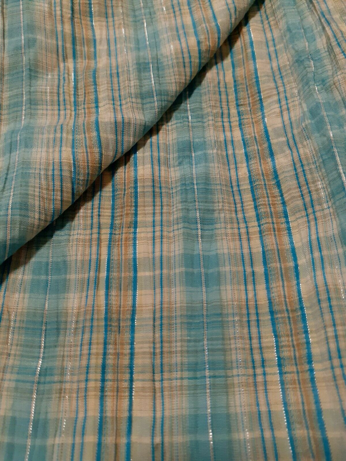 CHECKED AND CRINCKLED POLYCOTTON LUREX FABRIC - SOLD BY THE METRE
