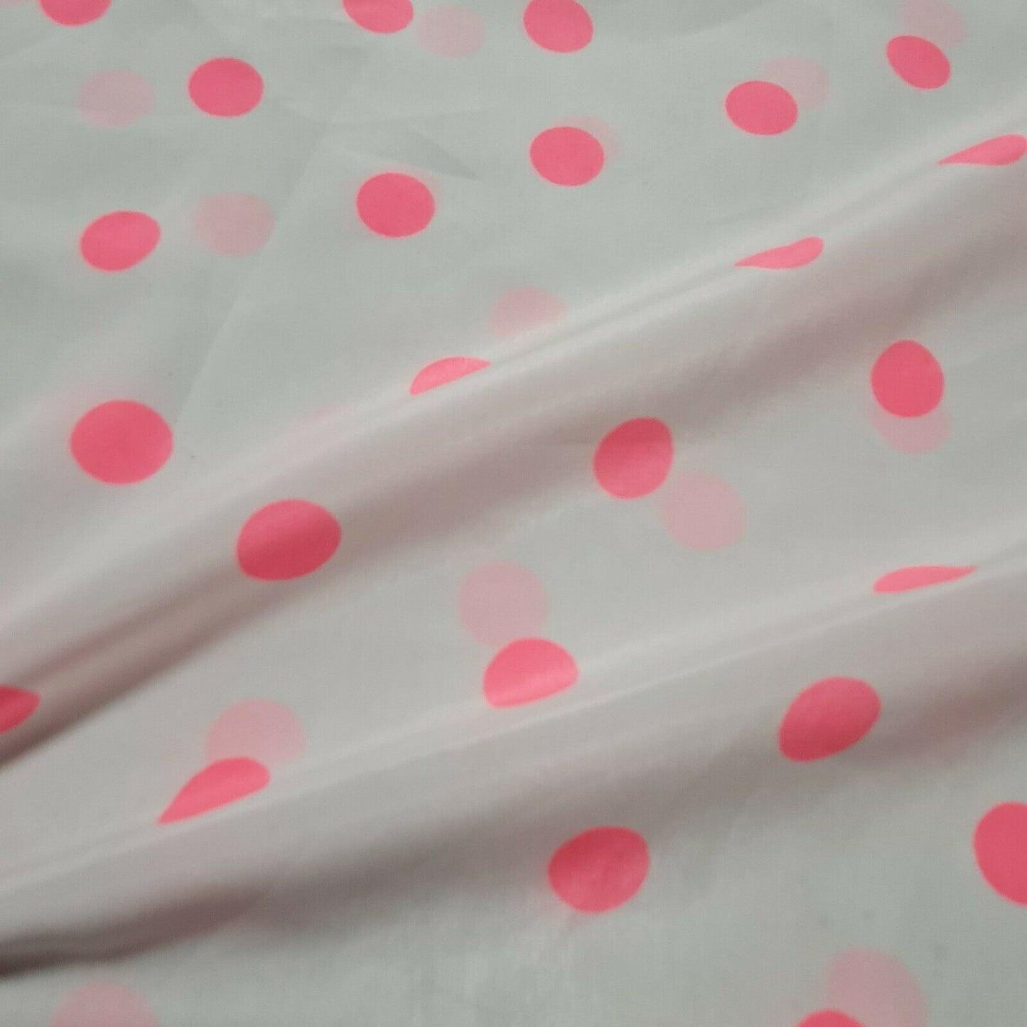 Silky Polyester Fabric Neon Pink Spotted Off White Colour 55" Wide