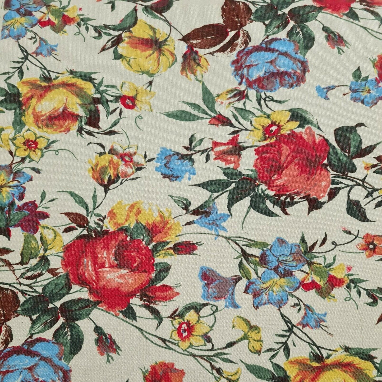 Jeysey T-Shirt Fabric Floral Rose Print Ivory 2 Way Stretch 55" Sold By Metre