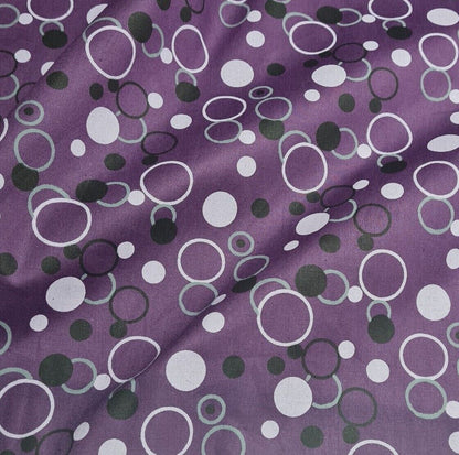 Cotton Popline Fabric Circle Printed Purple Colour 55" Wide