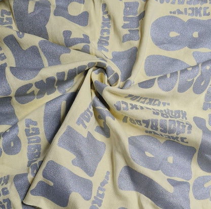 Cotton Fleeceback Sweatshirt Fabric Silver Printed Yellow Colour 55" Wide