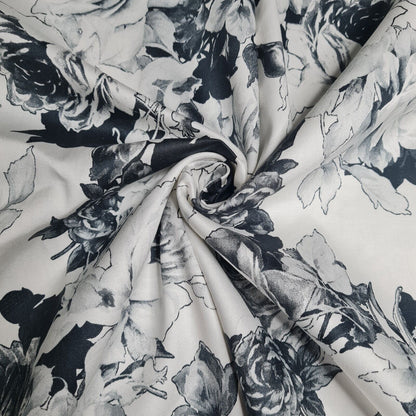 Cotton Satin Fabric Floral Printed 55'' Wide 2 Way Stretch By The Metre