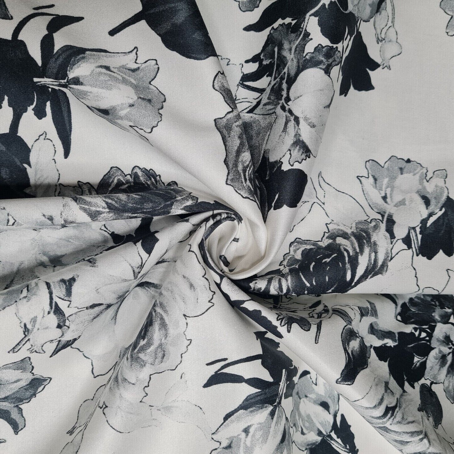 Cotton Satin Fabric Floral Printed 55'' Wide 2 Way Stretch By The Metre