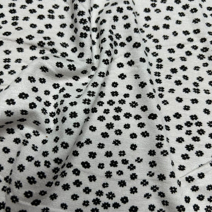 Viscose Jersey Fabric White And Black Floral Printed 4 Way Stretch 55" Wide