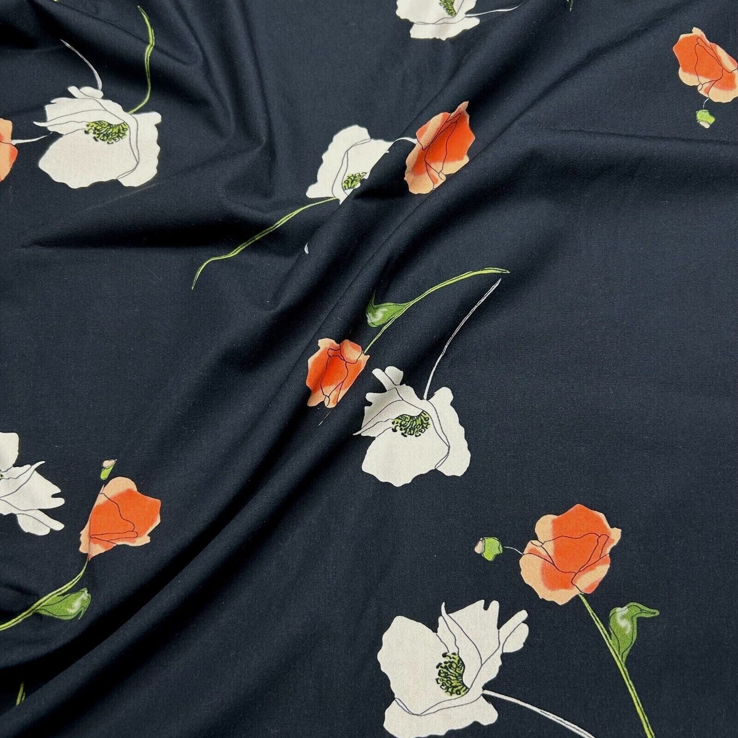 Cotton Popline Fabric Floral Printed Black Colour 55" Wide