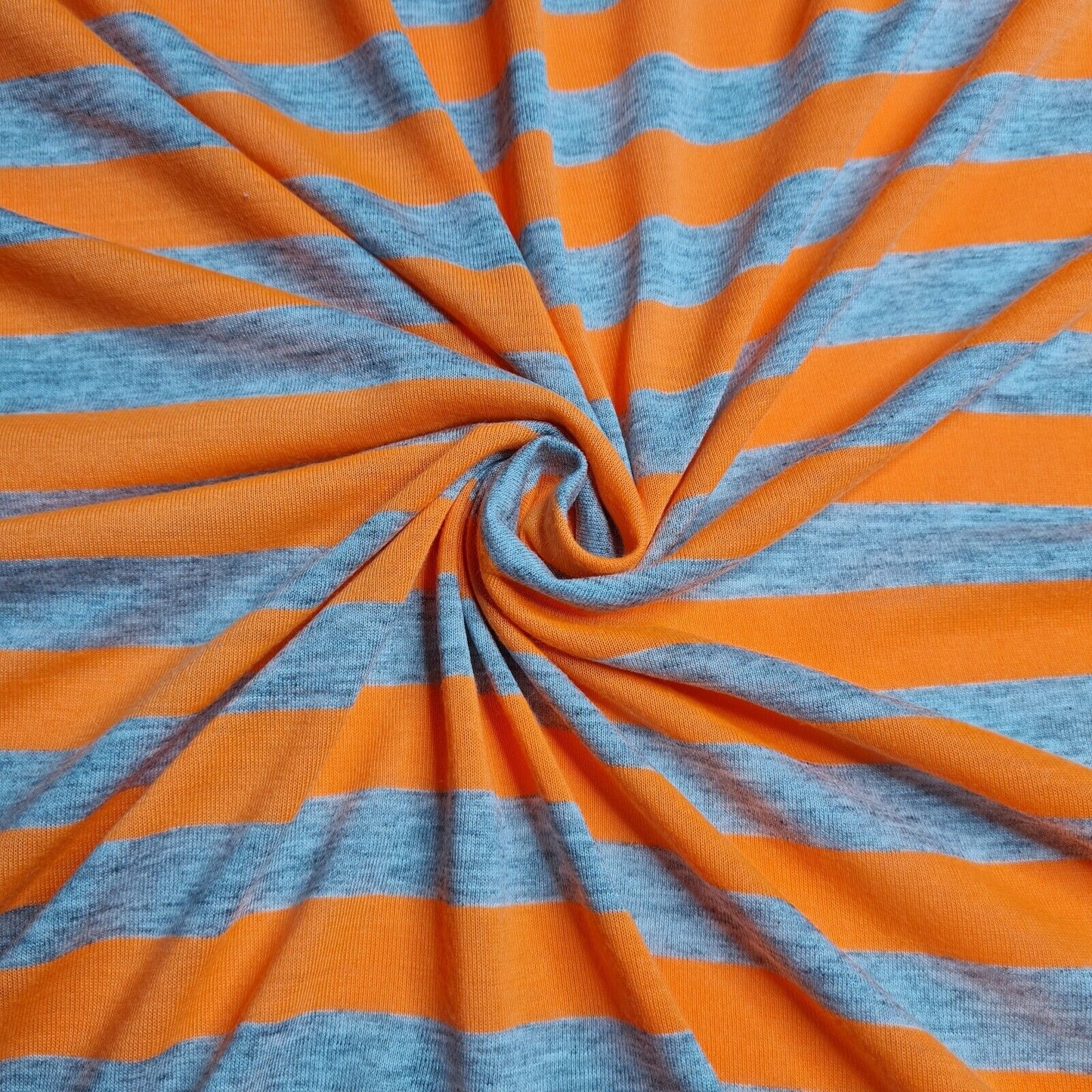 Knit Jersey Fabric Neon Orange And Gey Melange Striped 2 Way Stretch 55" Wide