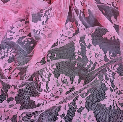 Lace Fabric Pink And Light Turquoise Colours 51" Wide Sold By Metre