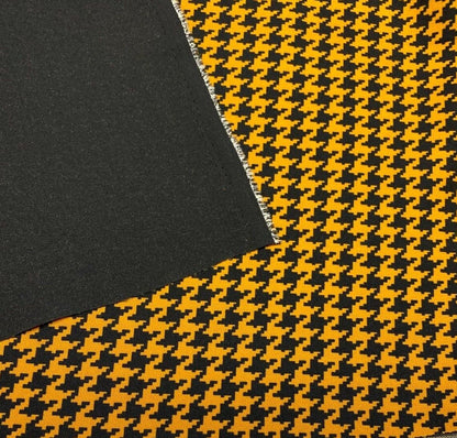 Woven Dressmaking Fabric Pumpkin And Black Colour Houndstooth Pattern 55" Wide