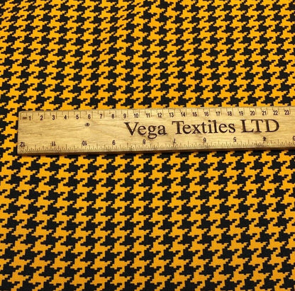 Woven Dressmaking Fabric Pumpkin And Black Colour Houndstooth Pattern 55" Wide